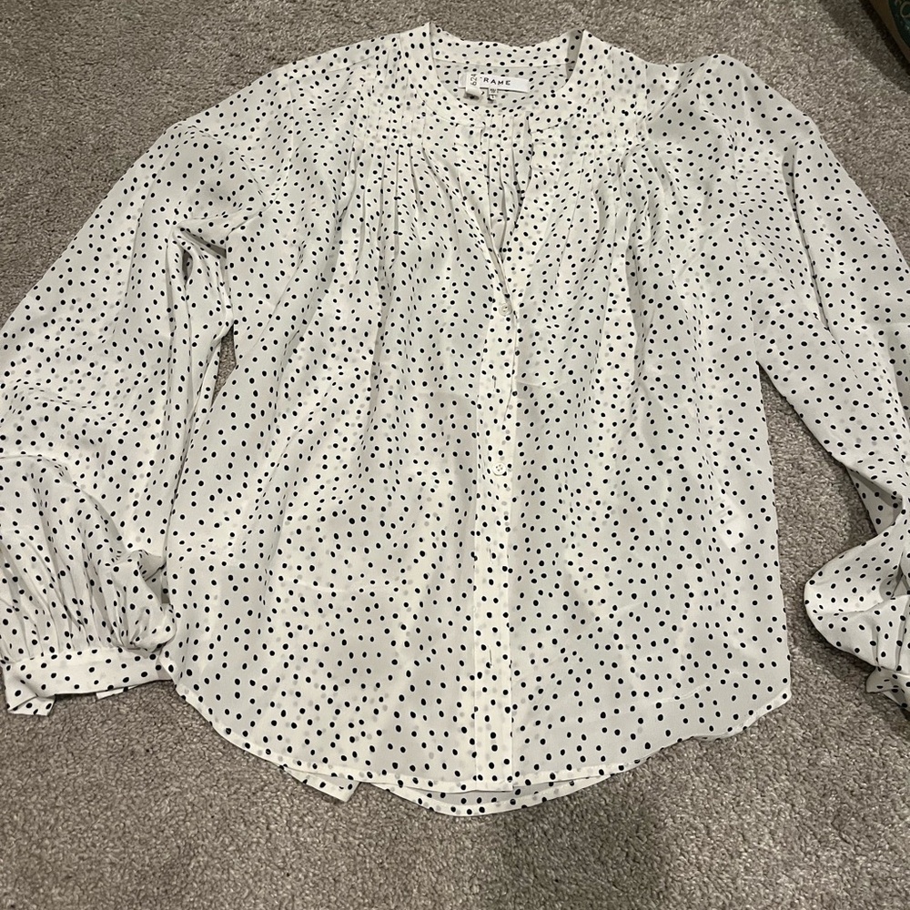 FRAME Women's cream 100% silk Frame Polka Dot Blouse